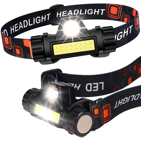 4-in-1-Stirnlampe, COB-LED, mit Magnet, über USB aufladbar, leistungsstark, verstellbares Kopfband