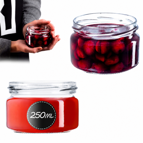 Glasgefäß 250 ml, Einmachgläser für Eingemachtes, Honig, Marmelade und Konfitüre, Durchmesser 82 mm