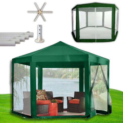 TG77596-1 GARTENZELT KOMMERZIELLER PAVILLON 6 WÄNDE MIT MOSKITONETZ GAZEBO FÜR DIE GARTENTERRASSE