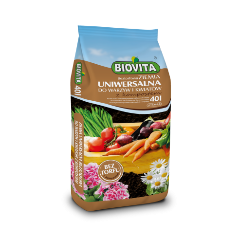 Torffreie Universalerde, Pflanzerde für Gemüse und Blumen, mit Kompost, Biovita 40 l