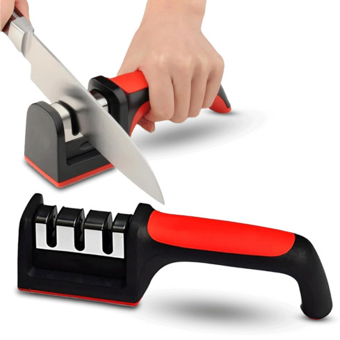 Messerschärfer für Küchenmesser, Schleifstein, dreiphasig, 3-in-1, schwarz