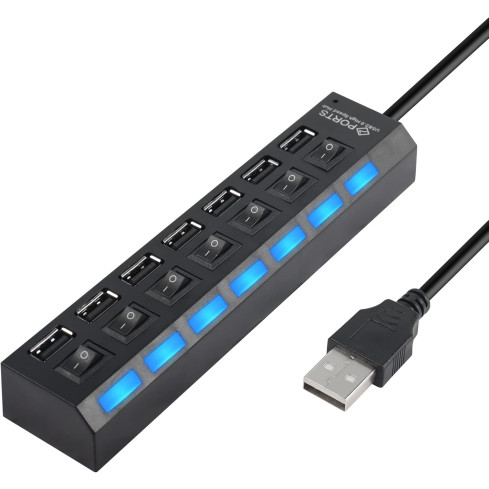 USB-Hub 2.0, Verteiler, mit 7 Anschlüssen, separate Schalter