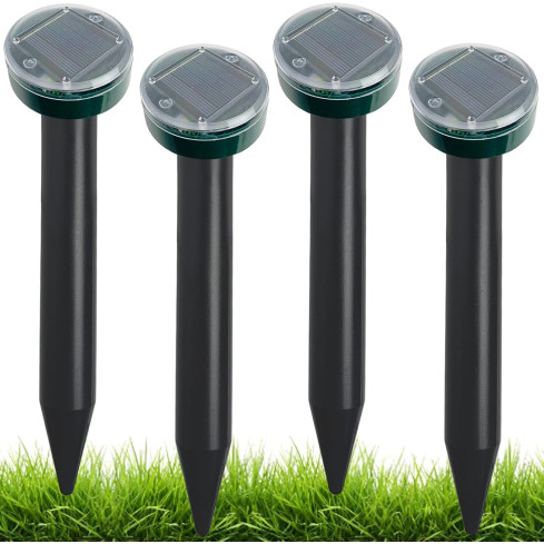Solarbetriebene Vertreiber, Maulwurf- und Nagetierabwehr, für den Garten, 4er-Set.
