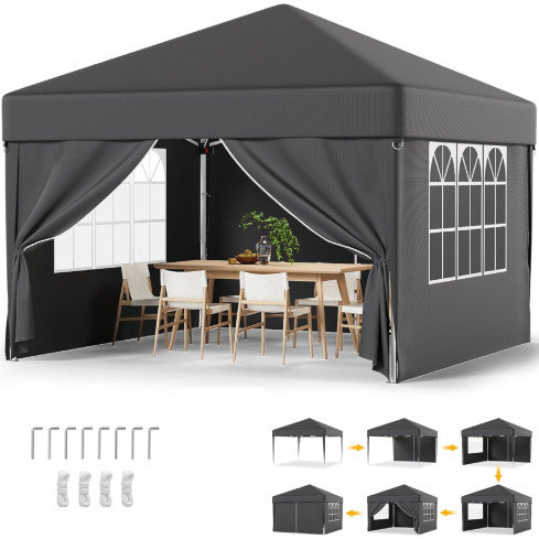 TG77595-3 GARTENPAVILLON ZELT 4 WAND PAVILLON GARTEN PARTY KOMMERZIELL