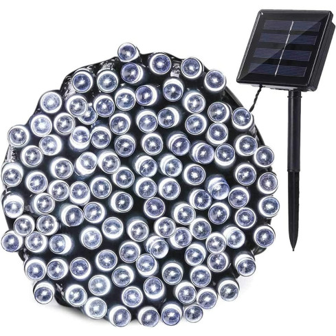 TG63192-1 Solar-Weihnachtsbaumbeleuchtung, 100 LEDs, 10 m Lichterkette, kaltweiß, 8 Funktionen