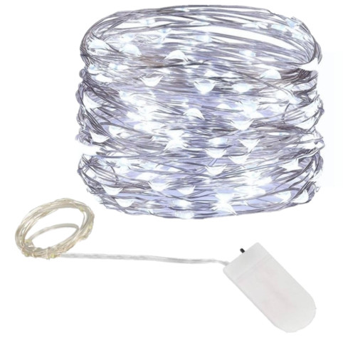 TG66259-1 WEIHNACHTSLAMPE AUF EINER DROGE 10 LED MIKRO GIRLANDS KALTWEISS + Batterien