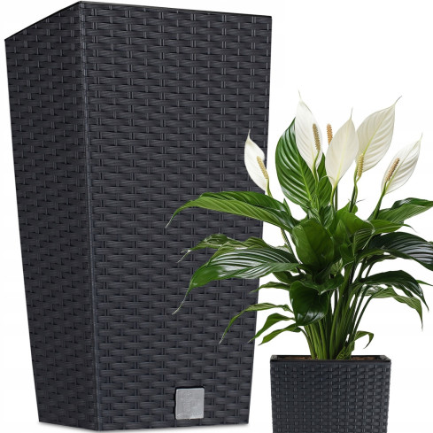 DRTS325-S433 GROSSER TOPF OUTDOOR RATTAN TOPF ANTHRAZIT MIT EINSATZ HOCH