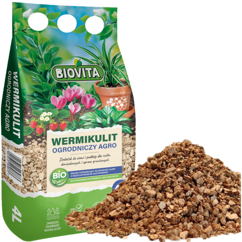 Vermiculit für den Garten, Bodenzusatz, Bodenlockerung, Biovita, 4 l, 1–5 mm