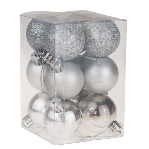 C06904S SILBERNE GLITZER WEIHNACHTSBAUMKUGELN SATZ VON 12PCS