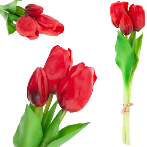 CV17690-7 LUX FARBIGE SILIKON TULPE STRÄUSSE 3ST LUX ROTE TULPEN LEBEN