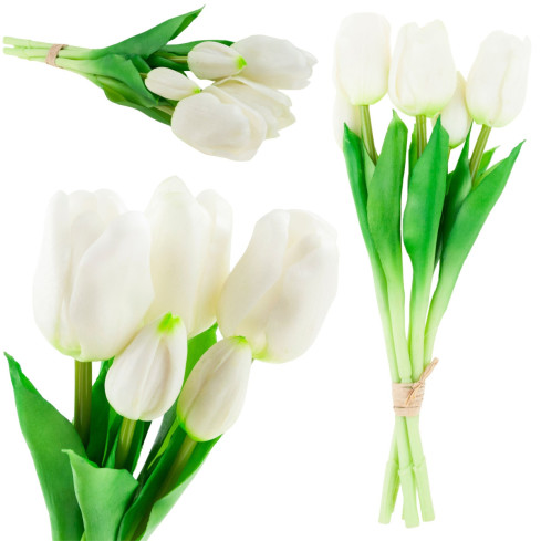 CV17692-2 TULPEN STRAUSS GUMMIERT GUMMI WIE LEBEN REALISTISCH WEISS