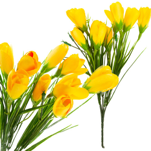 CV27023-4 KROKUS KÜNSTLICHE KROKUSSE STRAUSS 10 KROKUSSE IM GRAS ZUSAMMENSETZUNG FRÜHLING GELB