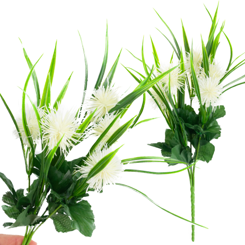 CV31741-1 ZIERZWEIG GRAS BLÄTTER DISTEL BLÜTEN WEISS
