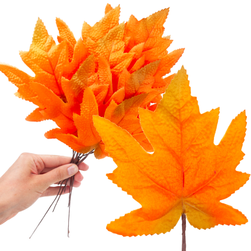 CV36805-1 Künstliche Dekoblätter am Stiel, 9 Stück – Herbst-Set