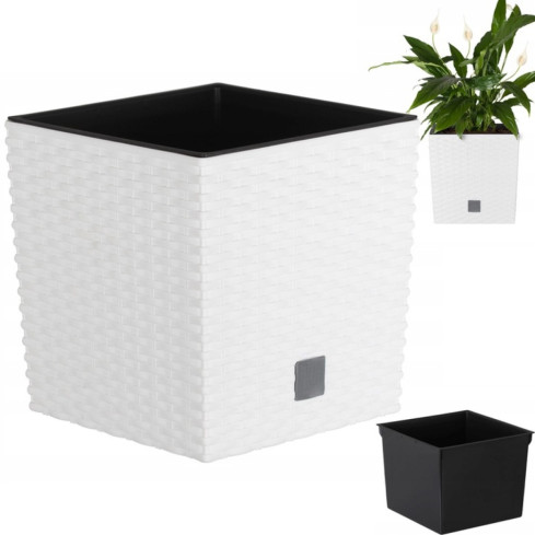 DRTS325L-S449 RATO NIEDRIGEN WEISSEN QUADRATISCHEN BLUMENTOPF BALKON GROSS RATTAN