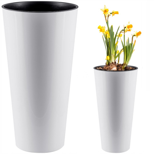 DTUS250S-S449 HOHER TOPF WEISS GLÄNZEND MIT EINSATZ FÜR BALKONRÖHRE SLIM SHINE TOPF