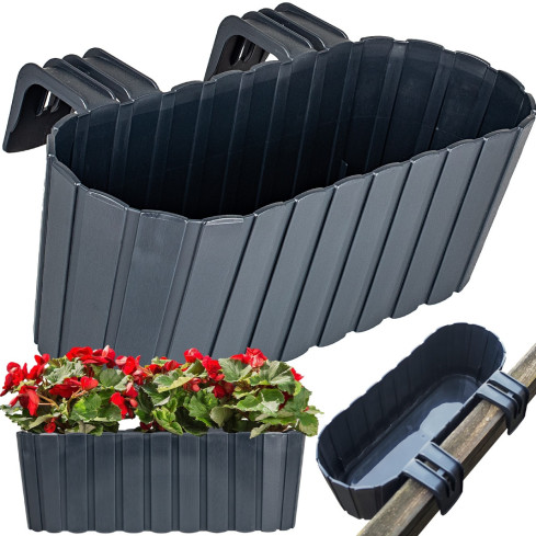 DDECZ400-S433 BLUMENTOPF BALKON OVAL BLUMENKASTEN FÜR BRÜSTUNGSHAKEN ANTHRAZIT