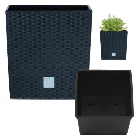 DRTS325L-S433 BLUMENTOPF RATO NIEDRIG GROSS QUADRATISCH RATTAN MIT EINSATZ