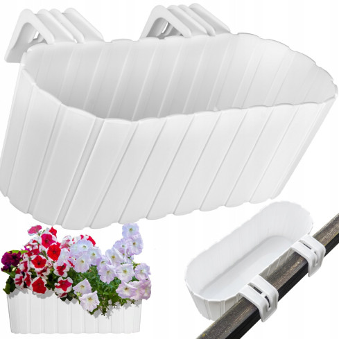 DDECZ400-S449 BLUMENTOPF BALKON OVAL BLUMENKASTEN BRÜSTUNGSHAKEN WEISS