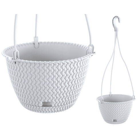 DSPW230-S449 RATTAN RUNDER BLUMENTOPF 3L HÄNGEND SPLOFY WEISS MIT HAKEN FÜR BALKON TERRASSE