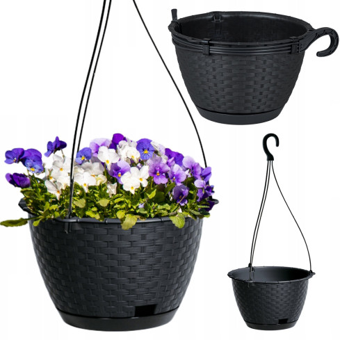 DSPW230-S433 HÄNGENDES TÖPFCHEN Ø 23 cm Rattan ANTHRACITE, rund mit Haken 3L