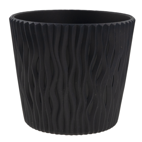 DSR130-S433 BLUMENTOPF DEKORATIVER DURCHBROCHENER TOPF 22,5CM SANDIG ANTHRAZIT MIT 5L EINSATZ