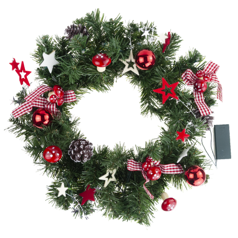 GOS0790 Weihnachtskranz, Weihnachtsgirlande, 15 LEDs, 40 cm, rot-weiß
