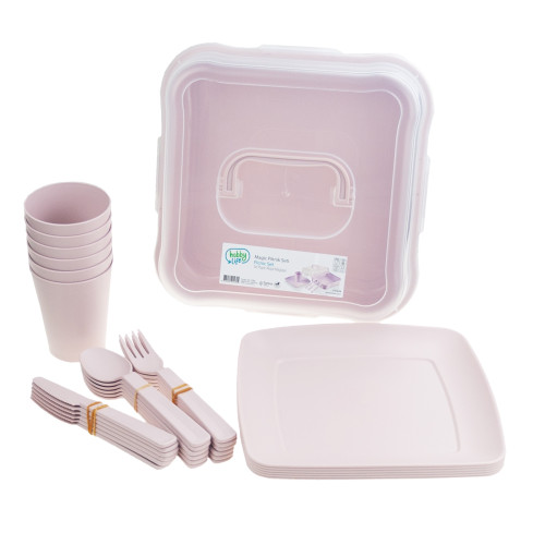 HOB031289 WANDERN PICKNICK SET 32 TEILE TASSEN BESTECK BEHÄLTER