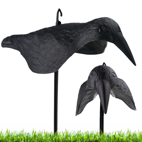 Rabe auf einem Stock, Vogelverschrecker, realistisch, für Balkon und Garten, Tauben und Stare