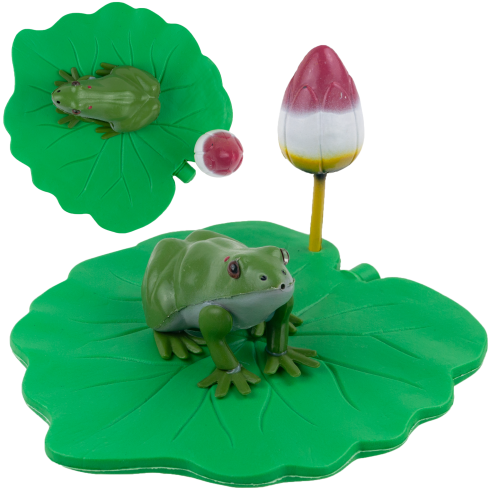 IM037 – Dekorativer Frosch aus Kunststoff auf einem Tulpenblatt für den Teich
