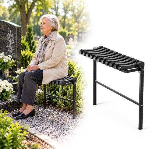 MEB8275 Klappbank, Länge 68 cm, schwarz, für den Garten oder den Friedhof, Friedhofsbank