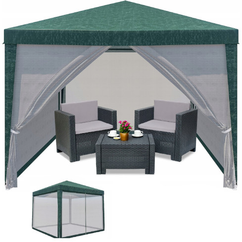 TG77594-1 GARTENZELT KOMMERZIELLER PAVILLON 3X3M MIT MOSKITONETZ GAZEBO FÜR DIE GARTENTERRASSE