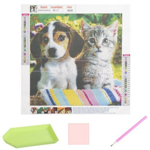H16215 STICKEREI DIAMANT MALEREI KATZE HUND 3D