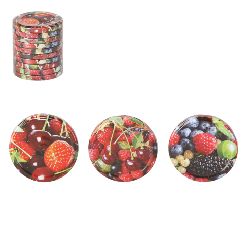 Set mit 10 Deckeln und Verschlüssen für Gläser und Einmachgläser, Durchmesser 66 mm, Obstmischung