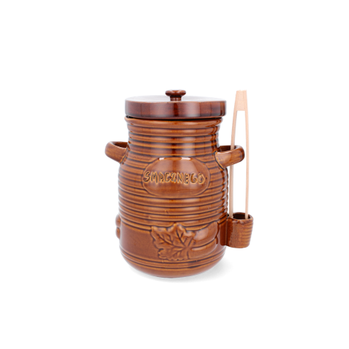 Keramikgefäß, Fass, kleines Fass, für Gurken und Sauerkraut, mit Zange, honigfarben, 1,5 l