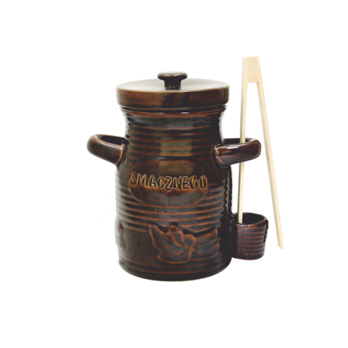 Keramikgefäß, Fass, kleines Fass, für Gurken und Sauerkraut, mit Zange, braun, 3,5 l