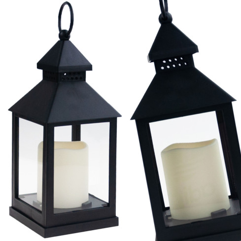 TG45628 LED LATERNE LAMPE SCHWARZ FÜR HAUS GARTEN BATTERIE BELEUCHTUNG BALKON TERRASSE