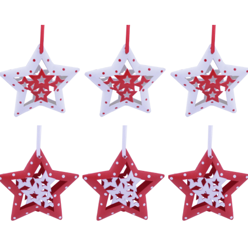 UAN5389 WEIHNACHTSBAUM STERNE DURCHBROCHEN 8CM 6 STÜCK KUGELN ANHÄNGER