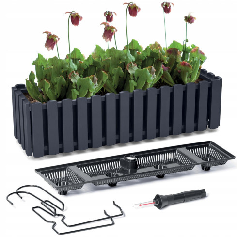 DDEF600W-S433 Balkonkasten, Pflanzgefäß 58 cm mit Griffen, anthrazit, Feuchtigkeitsmesser
