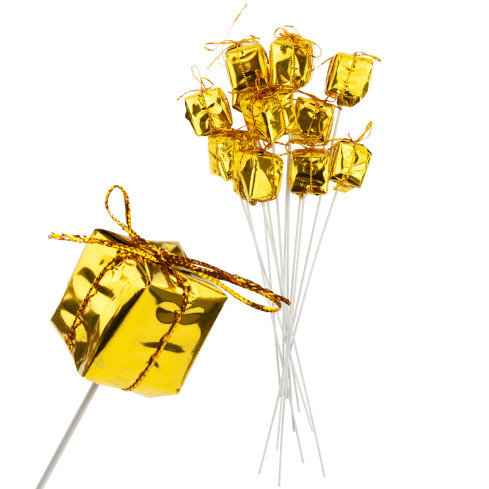 TG33329-2 GESCHENKE AUF GEFIEDERTEM DRAHT 12 STÜCK GOLD WEIHNACHTSDEKORATION