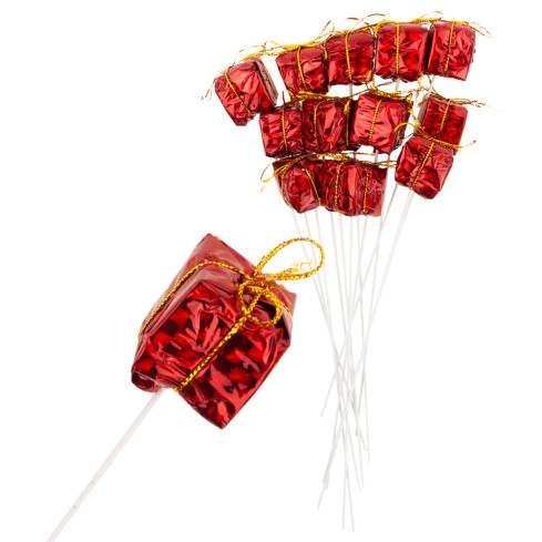 TG33329-3 GESCHENKE AUF GEFIEDERTEM DRAHT 12PCS ROT WEIHNACHTSDEKORATION