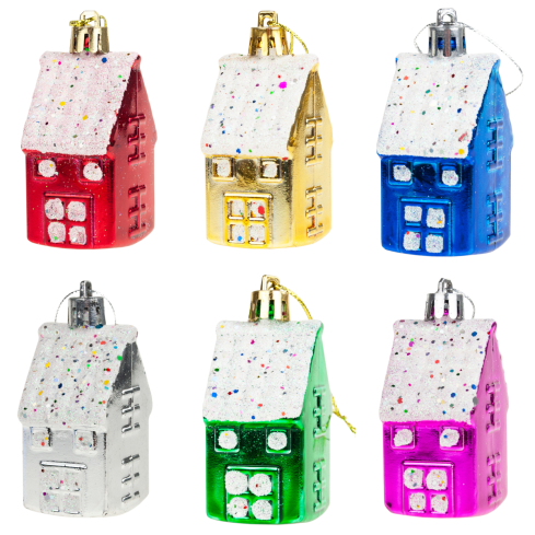 TG44017 weihnachtsbaumschmuck kunststoff hausholz anhänger 6pcs für mittelstücke KIT