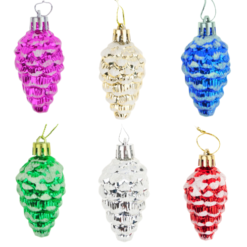TG44018 Weihnachtskugeln in Tannenzapfenform, Anhänger, Tannenzapfen-Weihnachtsbaumschmuck, Set aus Kunststoff, 6 Stück pro Gesteck