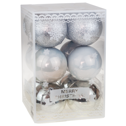 TG44040-1 Silberne Christbaumkugeln 12 Stk. 8cm Perlglitter Weihnachtsbaum