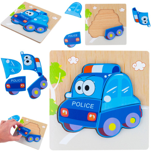 Tg50030 Holzklötze pädagogisches Puzzle Montessori Figuren Polizeiauto