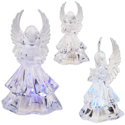 TG51123 Acryl-Engel mit LED-Beleuchtung, Engel-Figur für die Krippe + Batterien, leuchtende Weihnachtsdekoration