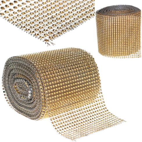 TG51185 Diamantband, goldfarbener Streifen mit Zirkonia-Strasssteinen