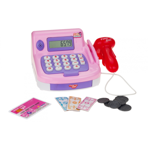 TG55520 Spielzeug-Kasse mit Scanner für Kinderladen, rosa, mit Spielgeld