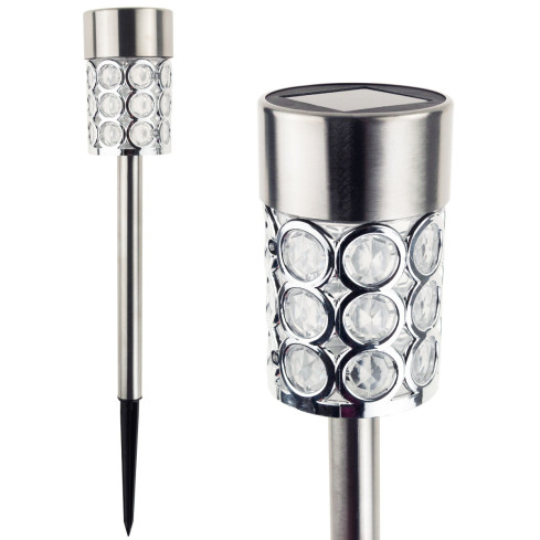 TG55965-1 SOLARBETRIEBENE LAMPE GLAMOUR SILBER KRISTALLE GARTEN LAMPE POST