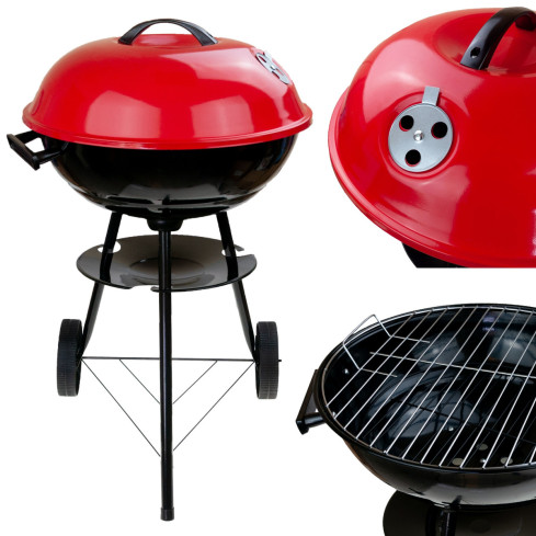 TG56276 KREISFÖRMIGER GARTEN-HOLZKOHLEGRILL MIT DECKEL UND ASCHEKASTEN